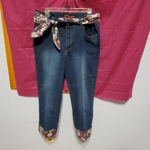 Kikit Cropped Jeans- red white & blue detail
